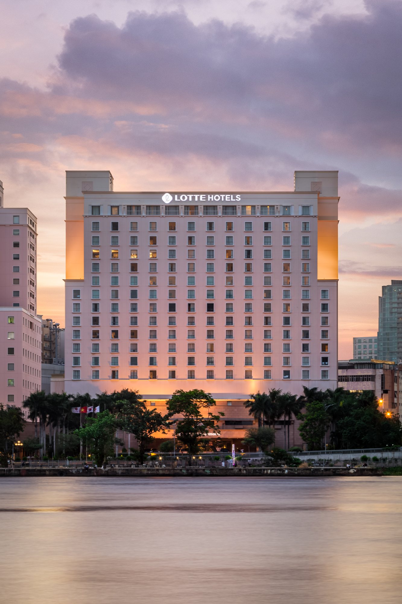 Riverside architecture at dusk — photographed by OWL